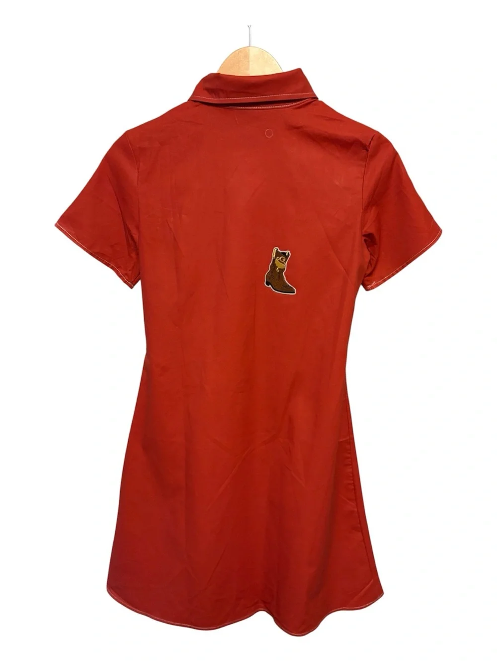 A Western Cute Cat Cowboy Red Cotton Metal Snap Front Dress, Womens size Small